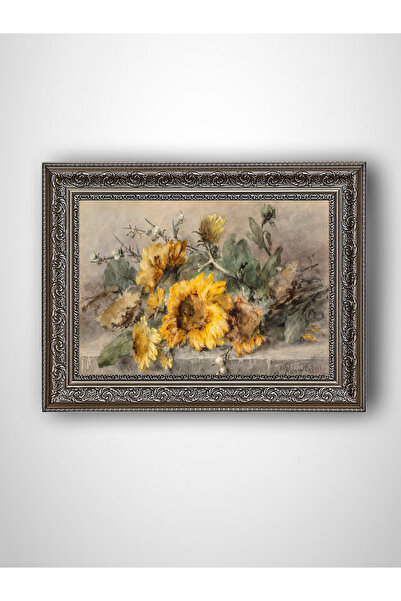 WoodyArts Floarea soarelui învechită - Cadru vintage gri