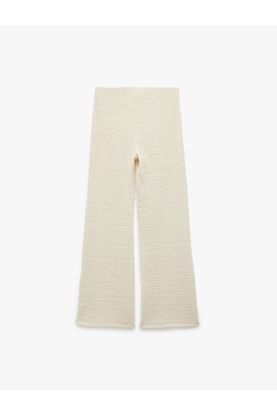Koton Nou sezon Pantaloni largi cu talie înaltă din țesătură cu textura