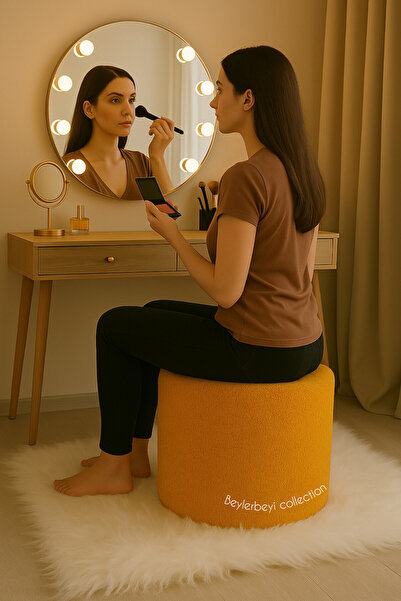 BEYLERBEYİ Puf , turuncu peluş ,makyaj Pufu Puf Sandalye Ayak Uzatma Pufu 42 ...