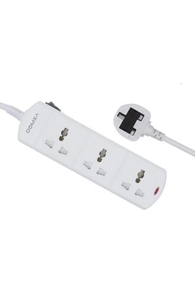 DOMEA 3-Way Power Extension Strip With Common Switch, Universal Socket Design, 3-Meter Cable - Surge