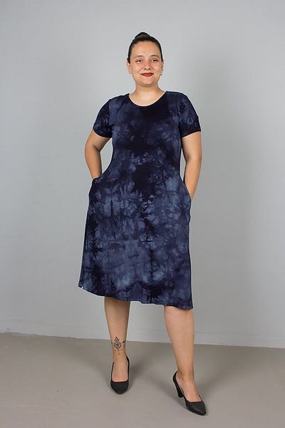 Truva XXL Washable Navy Blue Plus Size Dress with Pockets – Natural and Comfortable Chic!