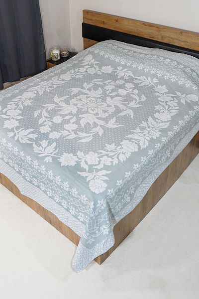 Defne&Apollon İpekçilik 100% Cotton Hand-Woven Bird Patterned Pique 190 X 225 cm - Ice Blue