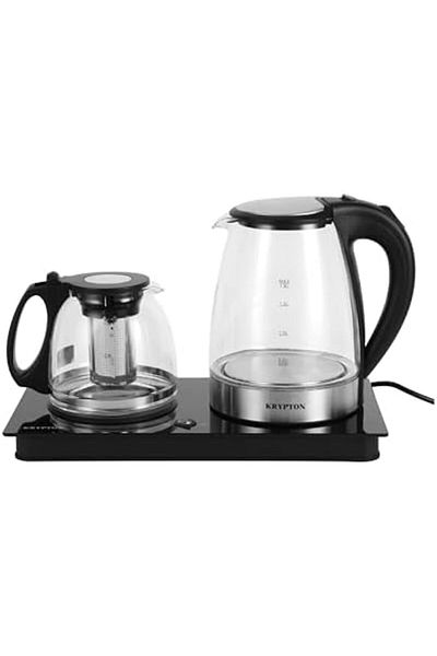 KRYPTON 2200W Glass Tea Maker – Dual Pots (1.8L & 1.2L), Touch Control, Fast Boil, LED