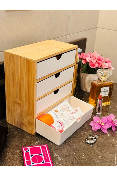 Makri Bamboo 4 Drawer Organizer, 9 X 18 X 19 cm