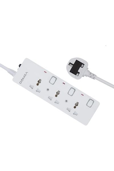 DOMEA 3-Way Power Extension Strip with Individual Switches, Universal Socket Design, 3-Meter Cable -