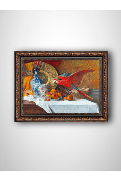 WoodyArts Papagal și masă - Cadru vintage maro