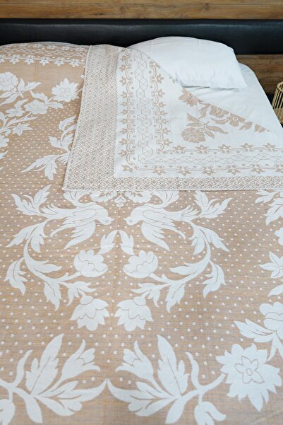 Defne&Apollon İpekçilik 100% Cotton Hand-Woven Bird Patterned Pique 190 X 225 cm - Salmon
