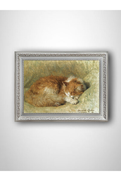 WoodyArts Uyuyan pisică - Cadru alb vintage