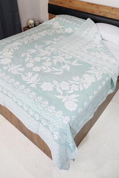 Defne&Apollon İpekçilik 100% Cotton Hand-Woven Bird Patterned Pique 190 X 225 cm - Light Green