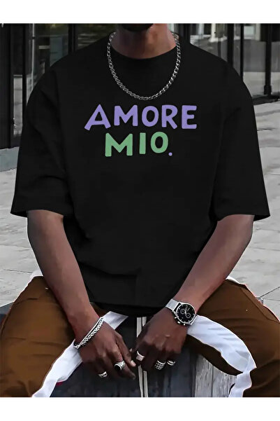 CLASİVA Unisex Amore Mio Printed Oversize Crew Neck T-Shirt