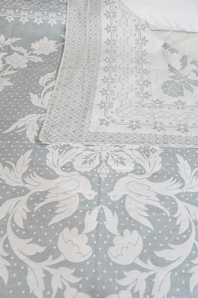 Defne&Apollon İpekçilik 100% Cotton Hand-Woven Bird Patterned Pique 190 X 225 cm - Ice Blue