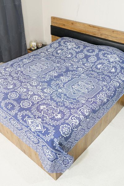 Defne&Apollon İpekçilik 100% Cotton Hand-Woven Floral Patterned Pique 190 X 230 cm - Blue