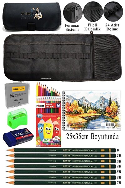 Artlantis Resim Defteri 25x35 cm 12 Renk Kuru Boya Dereceli Kurşun Kalem Rulo...