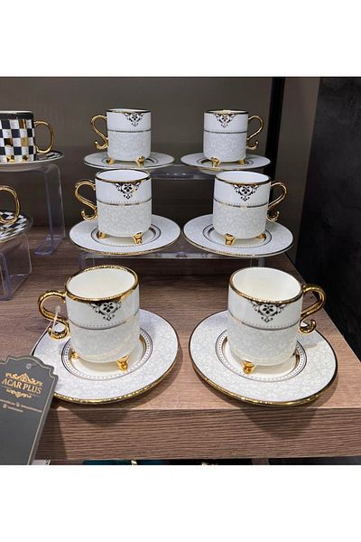 Onedekor 6 Person Ela Porcelain Gold Coffee Cup