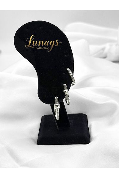Lunays Jevelry 3 Piece Ring Model Zircon Stone Women's Earrings Silver Color