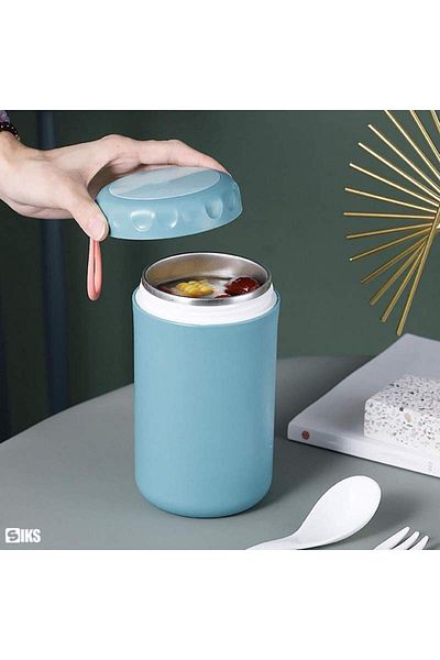 SIKS Thermal Casserole for Soup, Spoon and Fork Included, Stainless Steel Interior, 750 Ml, Blue