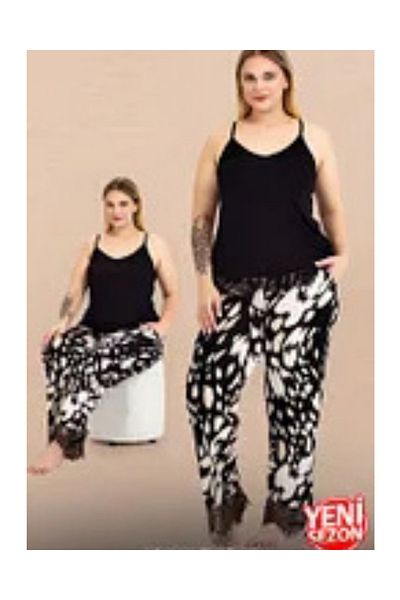 Lady Plus Size Patterned Legs Lace Pajamas Suspender Lace Top Pajamas Set 10983