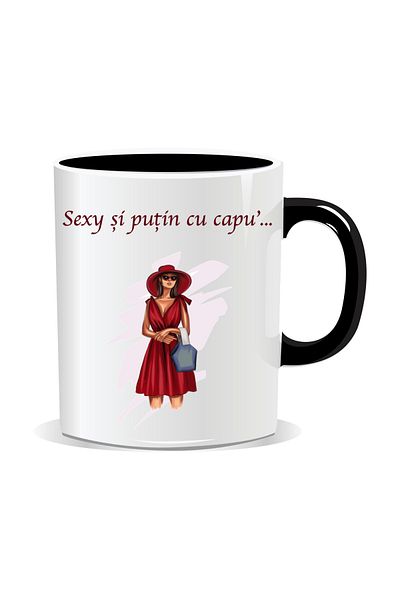OEM Cana personalizata cu mesaj amuzant, Sexy si un pic cu capu - Interior negru