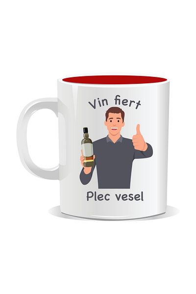OEM Personalized mug with funny message, Mulled wine, I leave cheerfully - Red interior