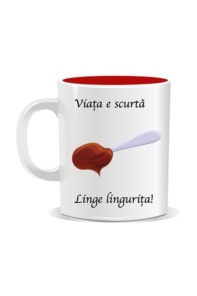 OEM Personalized mug with funny message, Life is short, lick the spoon - Red interior