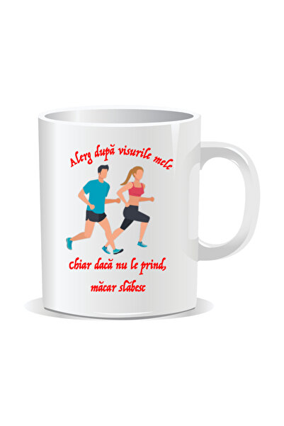 OEM Cana personalizata cu mesaj amuzant, Alerg dupa visurile mele - Interior alb