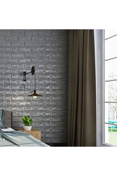 OEM Tapet 3D argintiu, design modern pentru perete din cărămidă, autoadeziv, 77x70 cm