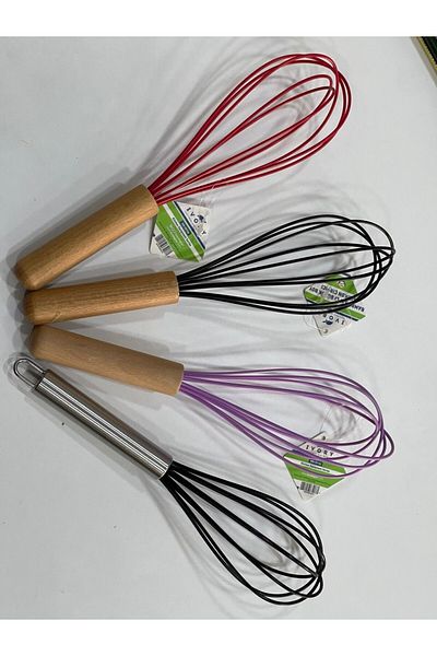 BHR TEMİZLİK Baharhome-Silicone Whisk with Bamboo Handle -Color Will Be Sent According to Stock Status
