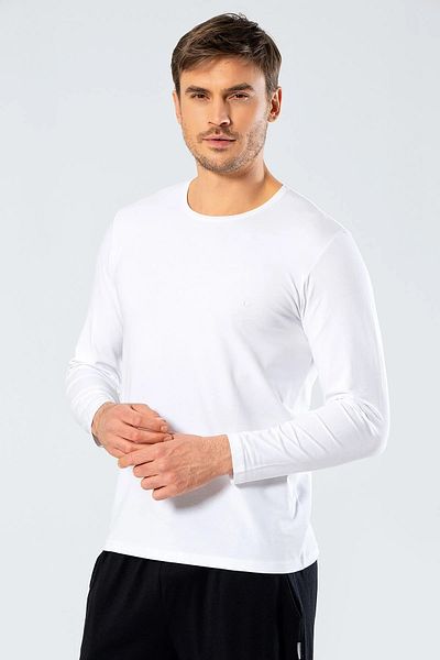 Cacharel Crew Neck Men's Long Sleeve T-Shirt White