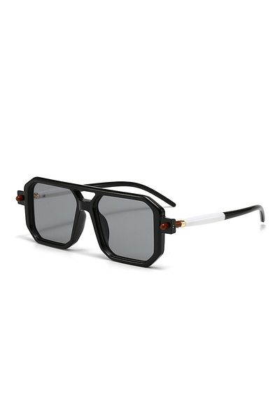 Tessero Premium sunglasses, rectangular, metal details, two-tone, unisex, UV400 protection, black and gray