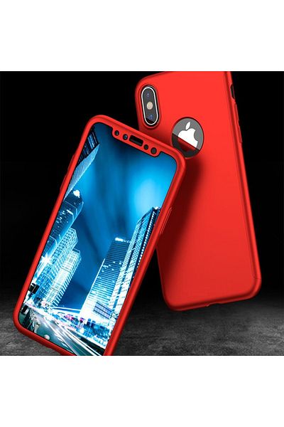 OEM Carcasă Apple iPhone X, Full Body Roșie, acoperire completă la 360 de grade cu folie de protecție din sticlă gratuită