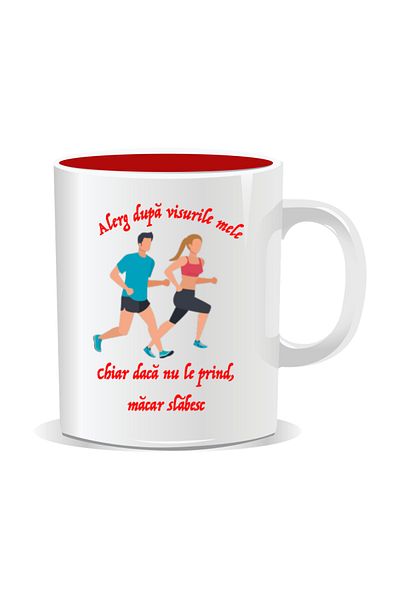 OEM Personalized mug with funny message, I'm running after my dreams - Red interior