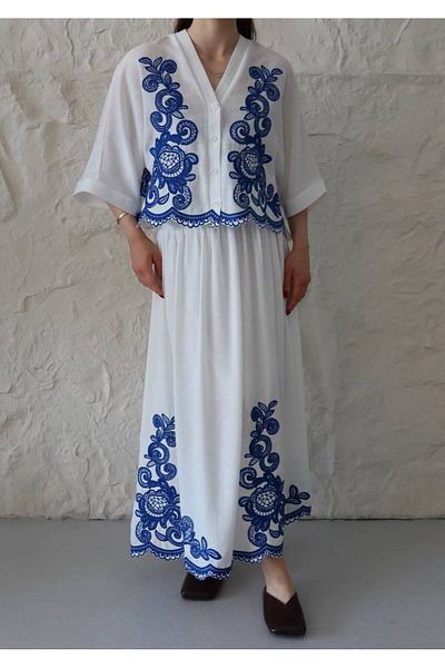TİENDEROPA Embroidered Women's Shirt Skirt Set