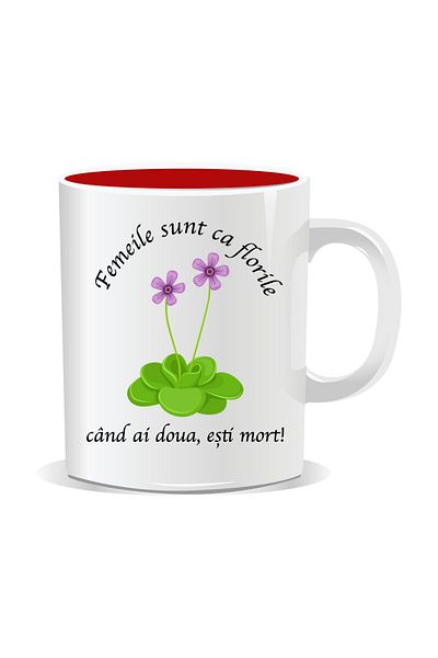 OEM Personalized mug with funny message, Women are like flowers. When you have two you are dead - Red interior