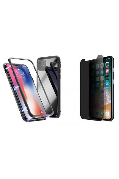 Privacy Apple iPhone 11 PRO Magnetic case with tempered glass back and privacy screen protector, Perfect Fit