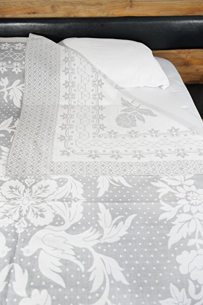 Defne&Apollon İpekçilik 100% Cotton Hand-Woven Bird Patterned Pique 190 X 225 cm - Gray