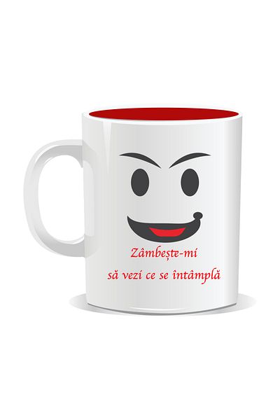 OEM Personalized mug with funny message, Smile at me and see what happens - Red interior