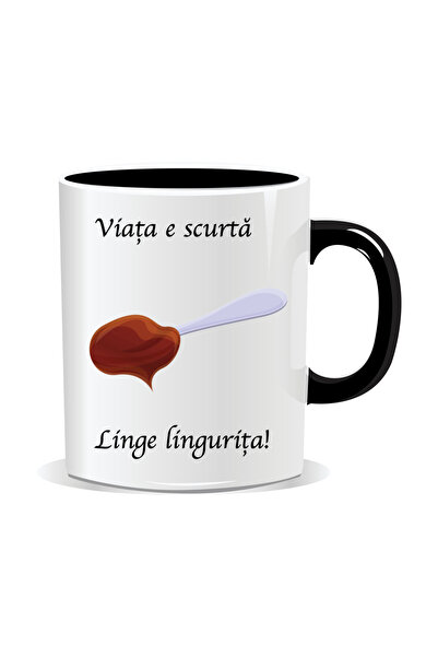 OEM Cana personalizata cu mesaj amuzant, Viata e scurta, linge lingurita - In...