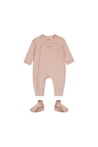 Dirkje Girls' Organic Cotton Sleepsuit and Slipper Set - Soft Pink Polka Dot