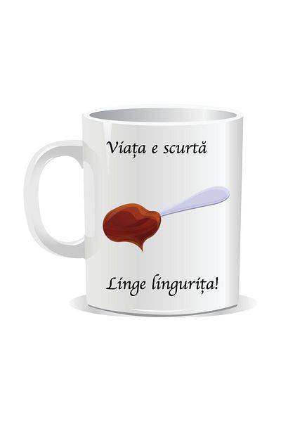 OEM Personalized mug with funny message, Life is short, lick the spoon - White interior