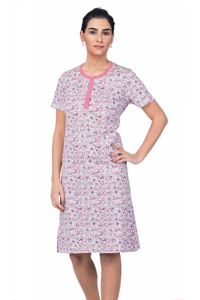 Çift Kaplan Floral Patterned Mother's Nightgown