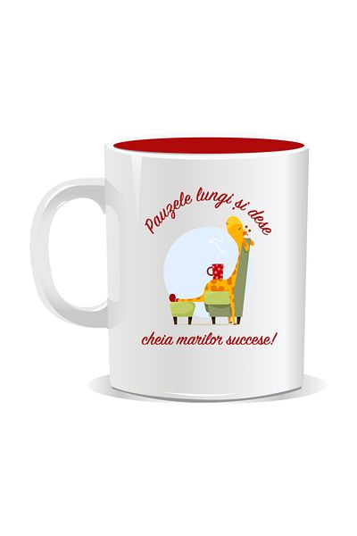 OEM Personalized mug with funny message, Small and frequent breaks are the key to great successes - Red interior