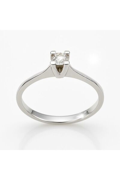 Tuğrul Kuyumculuk JTR Sertifikalı Beyaz Altın Pırlanta Tektaş Yüzük (0.14 Ct Doğal Taş)