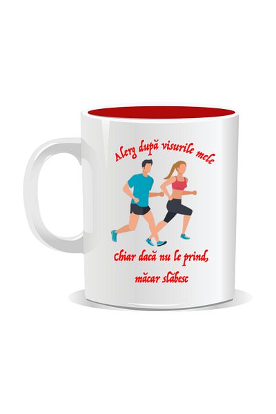 OEM Personalized mug with funny message, I'm running after my dreams - Red interior