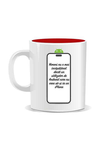 OEM Personalized mug with funny message, Android vs iPhone - Red interior