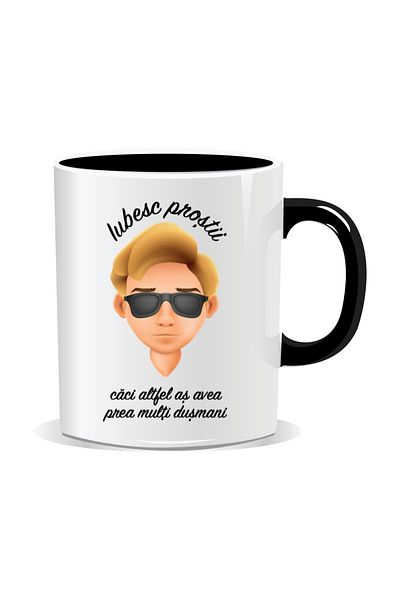OEM Cana personalizata cu mesaj amuzant, Iubesc prostii - Interior negru