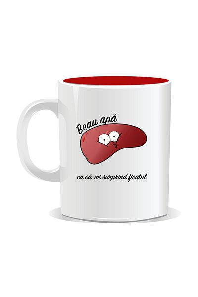 OEM Personalized mug with funny message, I drink water to surprise my liver - Red interior