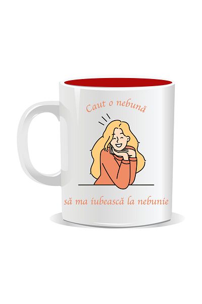 OEM Personalized mug with funny message, I'm looking for a crazy woman who will love me madly - Red interior