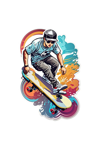 INOVATIX Set de 8 autocolante sportive cu skateboard, INOVATIX®. 6 cm