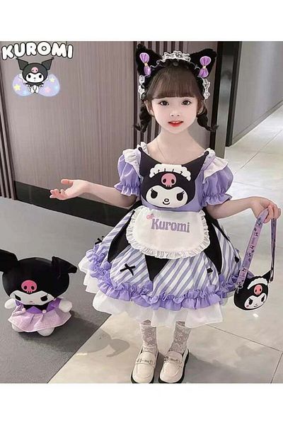 SANRIO Kuromi Kids Dress Anime Cartoon Cute Girls Short Princess Dresses Summer Party Baby Clothes G
