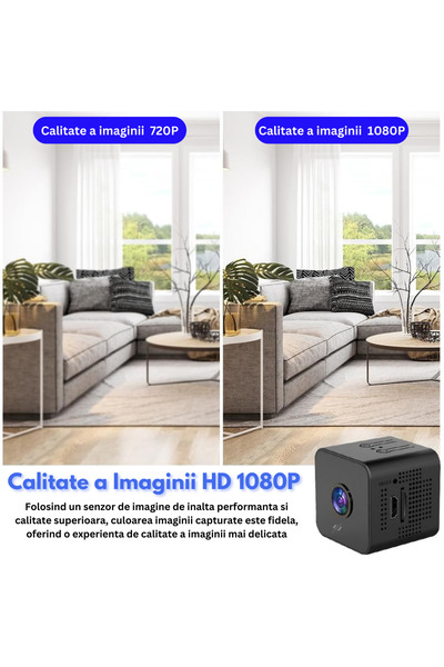 Spionescu Mini cameră magnetică, X1, 4K-HD, rotație 360°, unghi de vizualizare 160°, vedere nocturnă, detectare mișcare